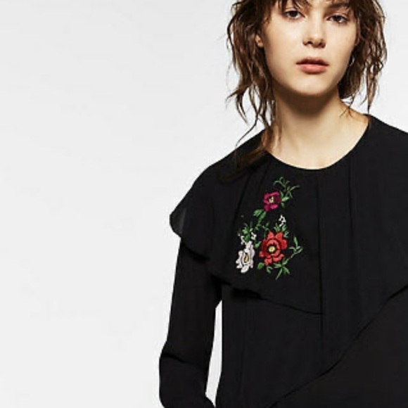 Zara Double Frill Embroidered Blouse - Picture 4 of 8